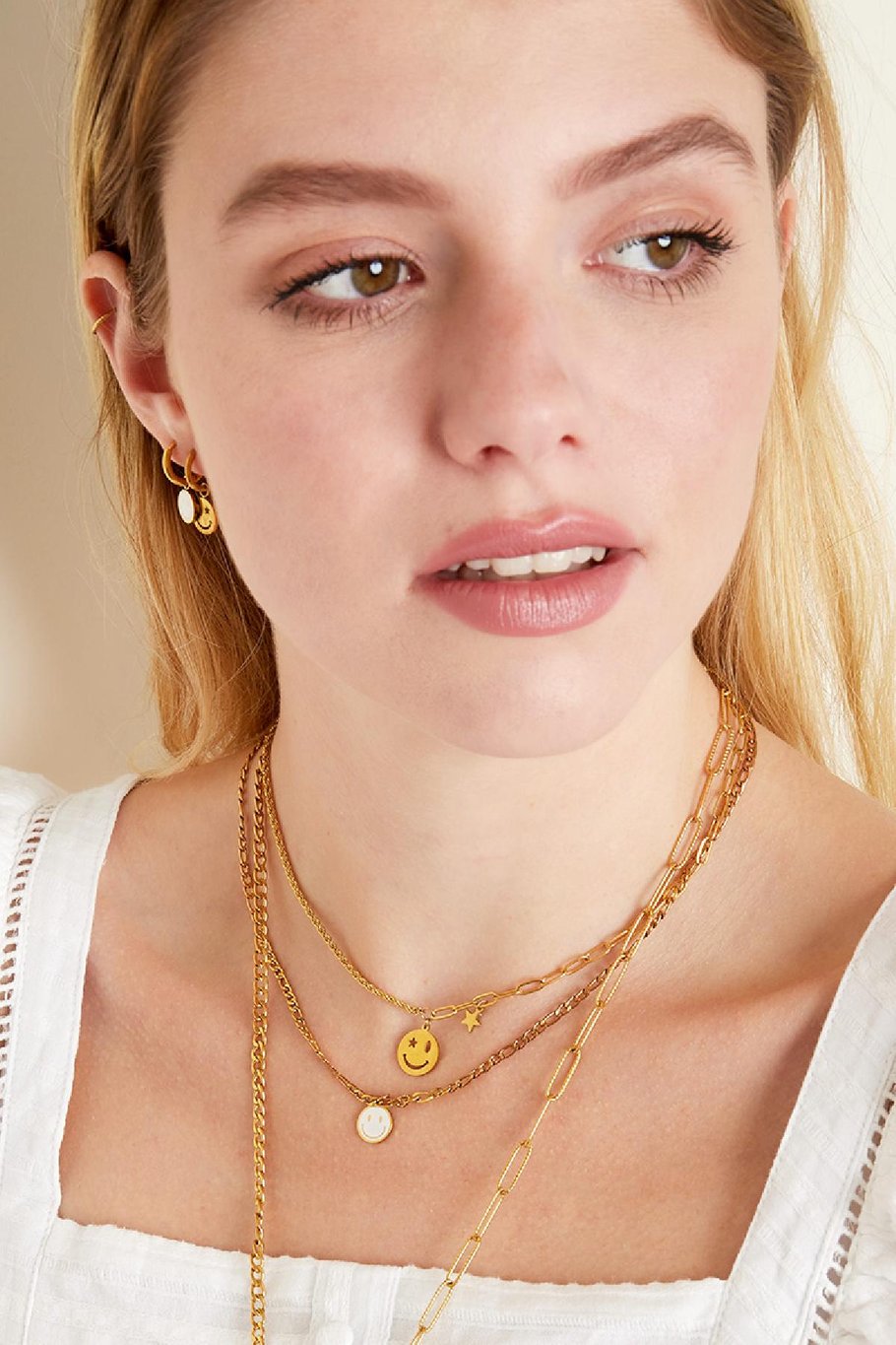 Edelstalen ketting smiley en ster Goud kleur Stainless Steel Afbeelding2